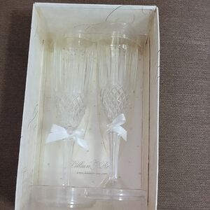 Lillian Rose White Ribbon Crystal Toasting Flutes - Pair